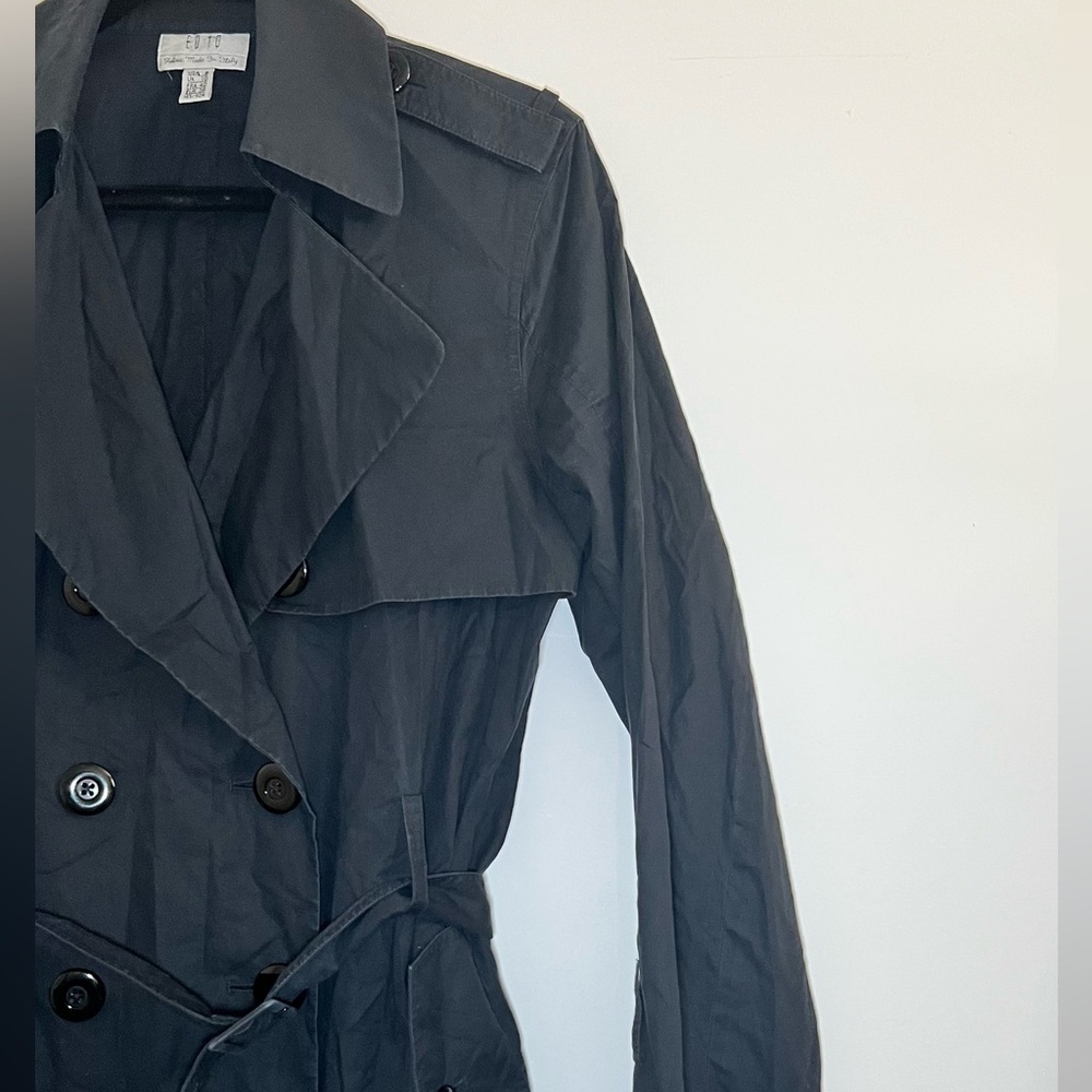 Lightweight Black Cotton Trench, cotton/silk, size 4/6 chic womenswear jacket - Picture 9 of 15
